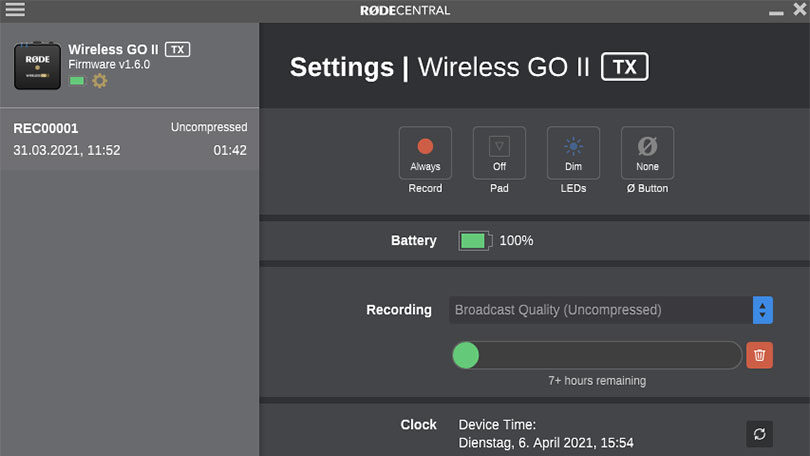 Rode: Firmware Update v1.60 für Kompaktfunkstrecke Wireless GO 2